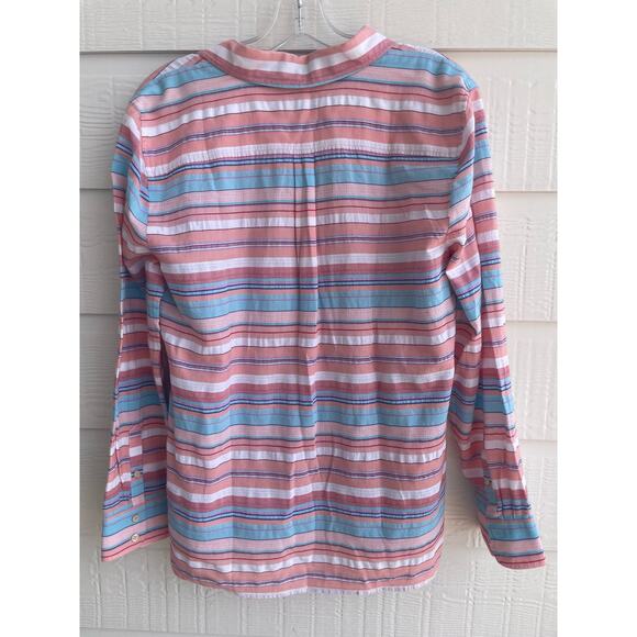 Talbots Pastel Multi Color Stripe button down ladies Large 100% Cotton - Picture 8 of 11